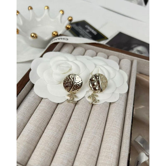 18K Chanel Gold Round Pendant Earrings