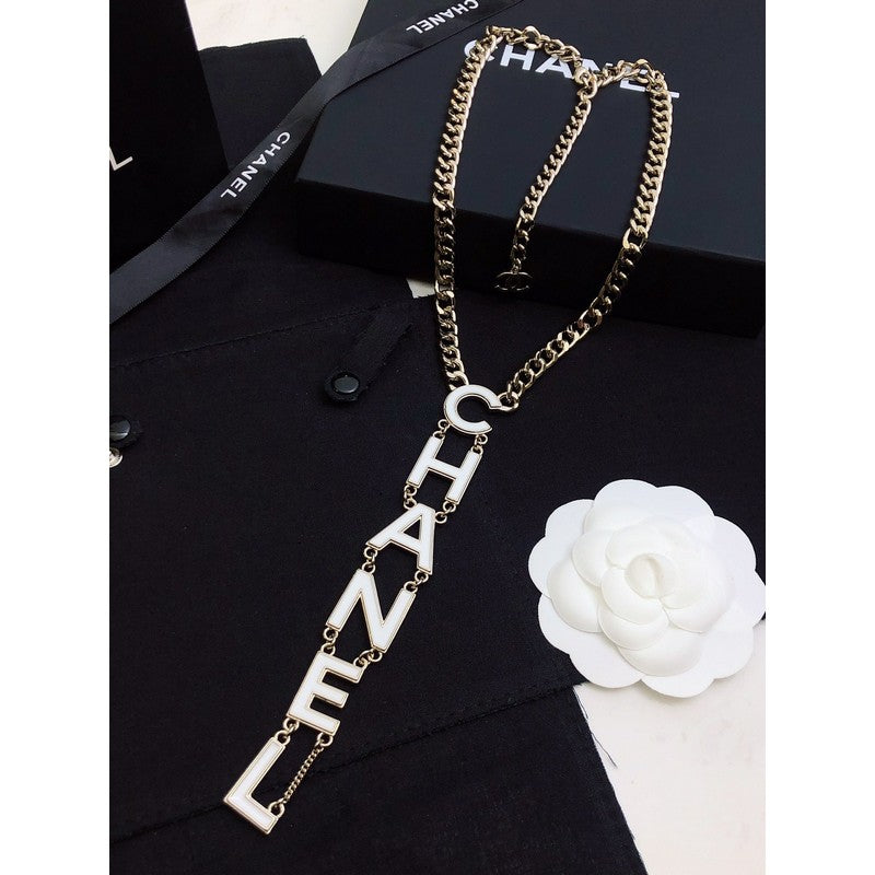 18K Chanel 22S Big White Logo Necklace