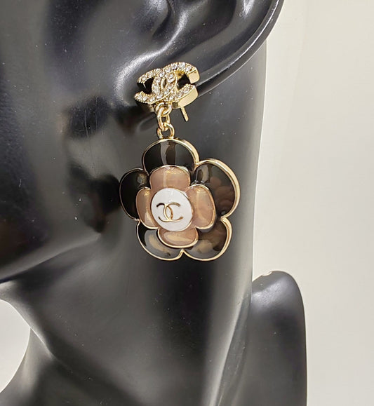 18K Chanel Flower Pendant Earrings