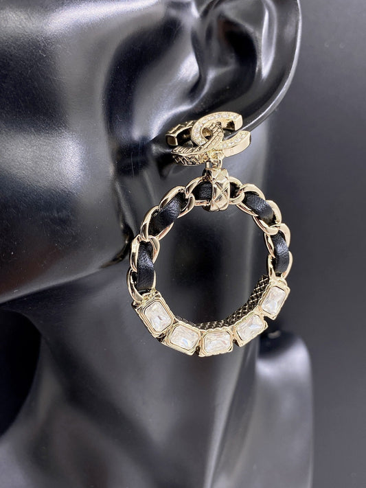 18K Chanel Leather Cricle Earrings