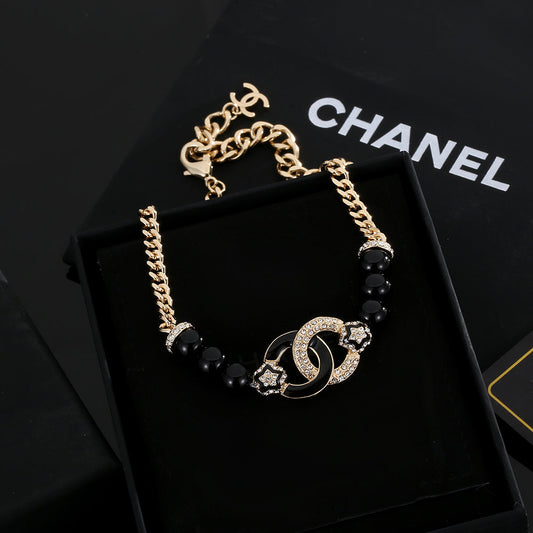 18K Chanel Black Pearls Diamonds Necklace
