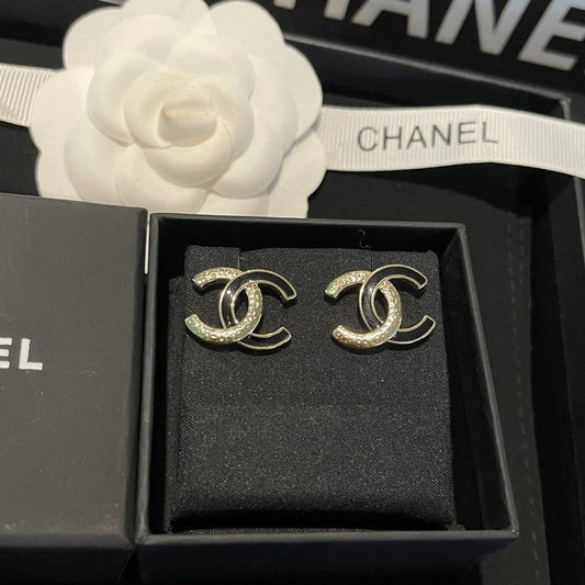 18K Chanel 26C Black Gold Diamond Earrings