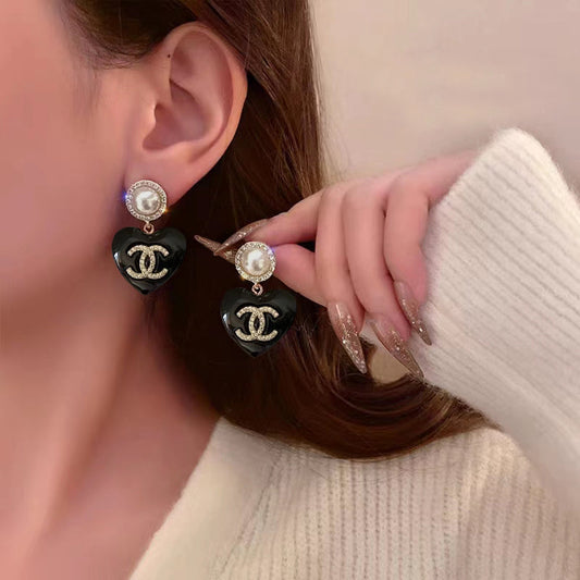 18K Chanel Black Heart Earrings