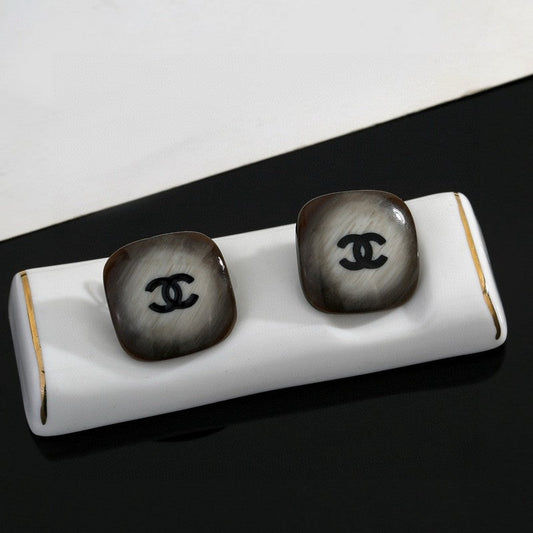 18K Chanel Black Square Earrings