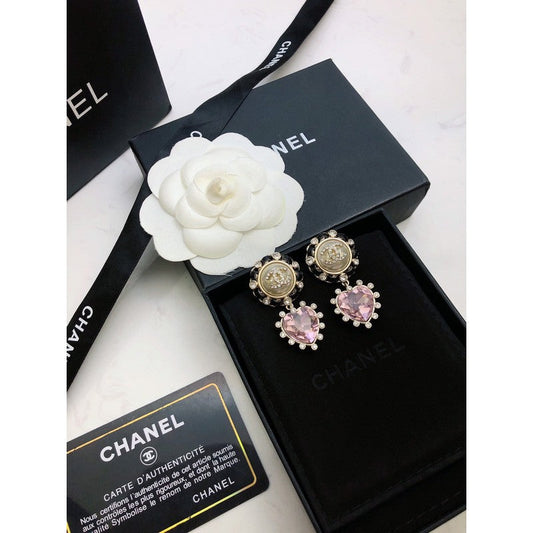 18K Chanel Heart Pink Crystal Earrings