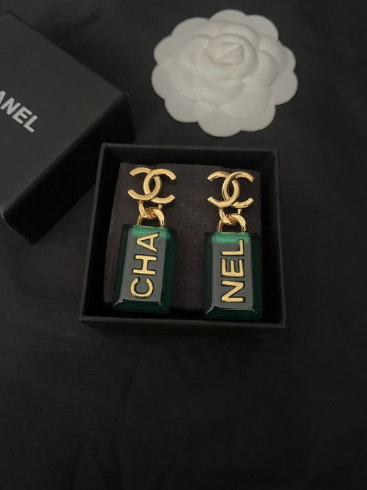 18K Chanel Green Perfume Bottle Earrings