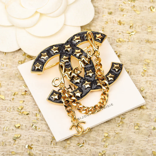 18K Chanel Black Chain Brooch