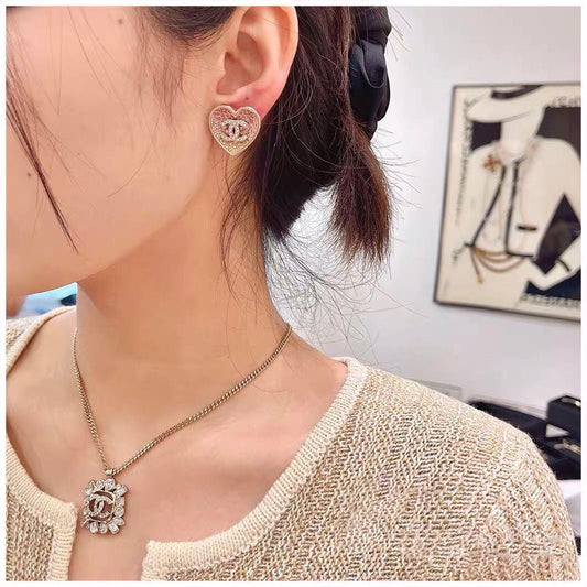 18K Chanel Diamond Pink Heart Earrings
