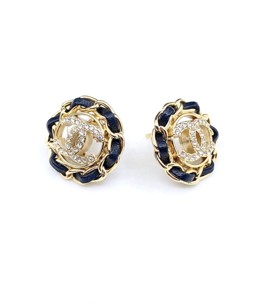 18K Chanel Black Leather Earrings
