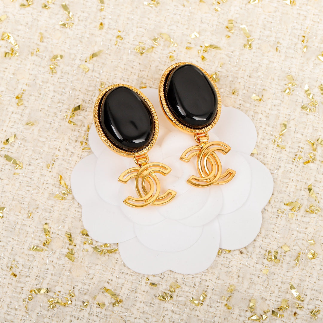 18K Chanel Black Crystal Pendant Earrings