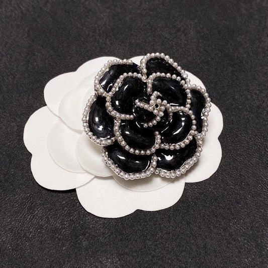 18K Chanel Camellia Black & White Brooch