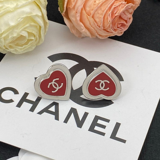 18K Chanel Black & Red Heart Gold Earrings