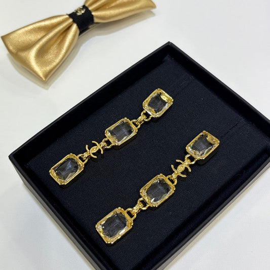 18K Chanel 26P Crystal Gold Earrings