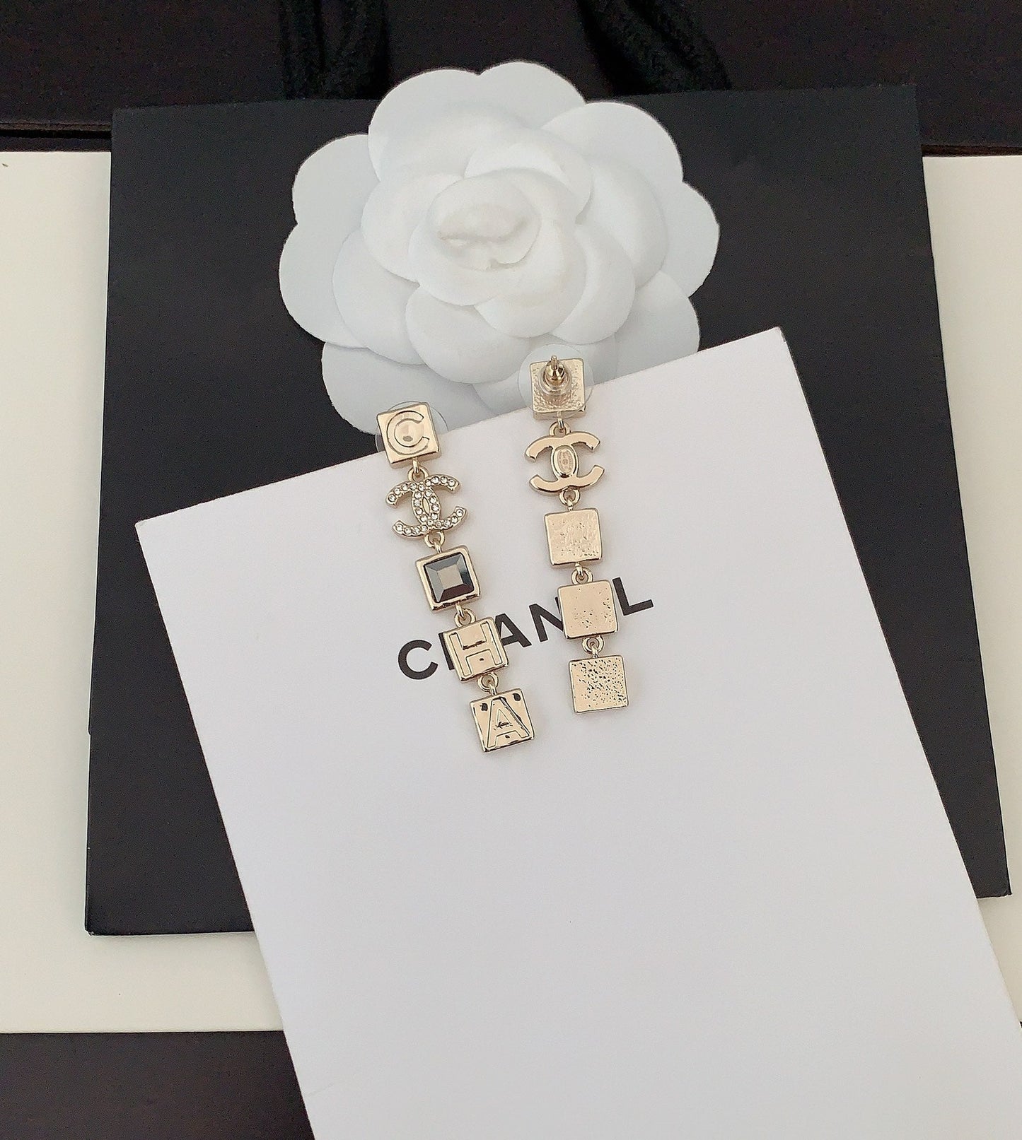 18K Chanel Crystals Long Earrings