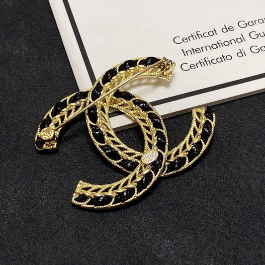 18K Chanel Leather Gold Brooch