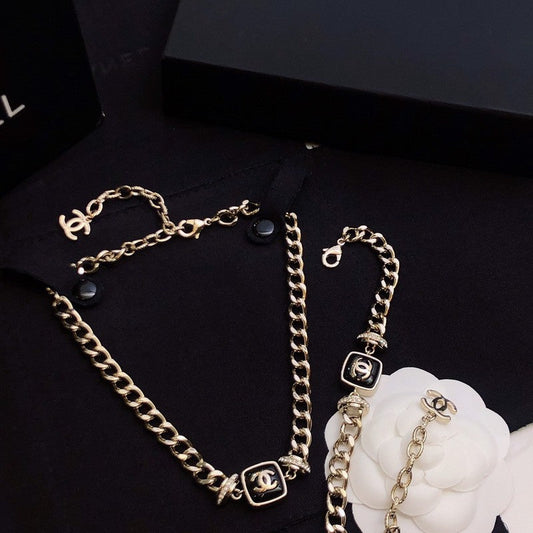 18K Chanel Black Logo Gold Chain Necklace