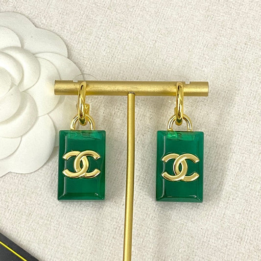 18K Chanel Green Perfume Bottle Earrings
