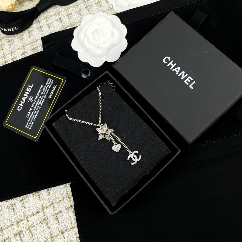 18K Chanel Heart & Star Crystal Necklace