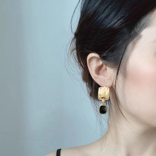 18K Chanel Black Crystal Earrings