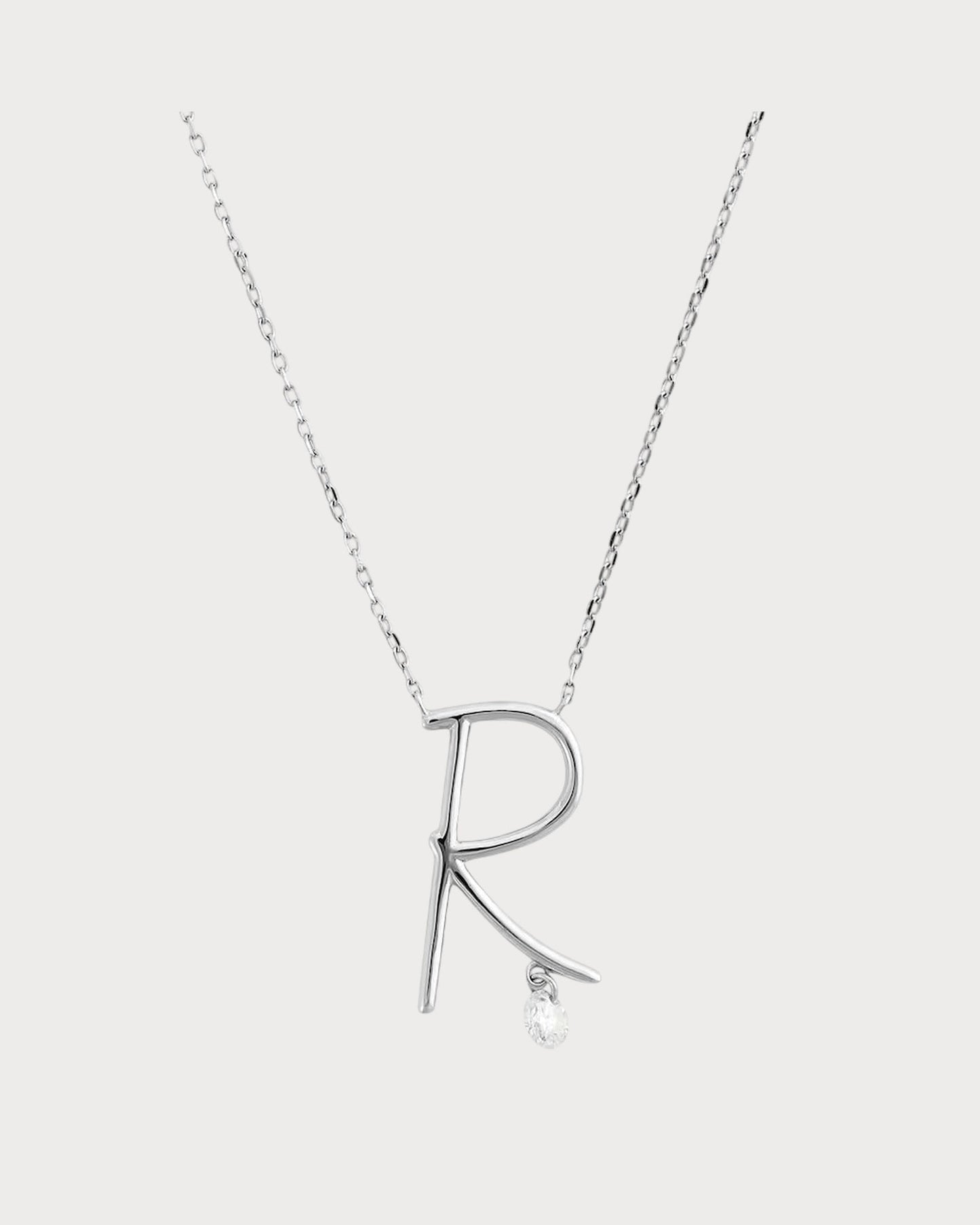 PERSEE White Gold and Diamond Alphabet R Necklace(White Gold)