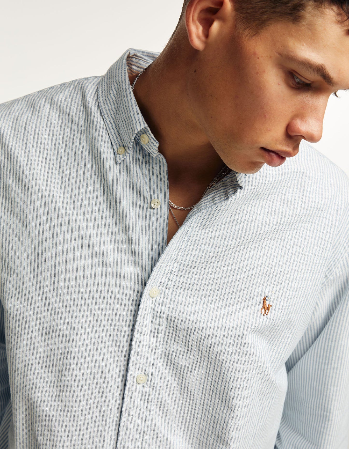 Custom Fit Oxford Shirt - Blue/White Stripe