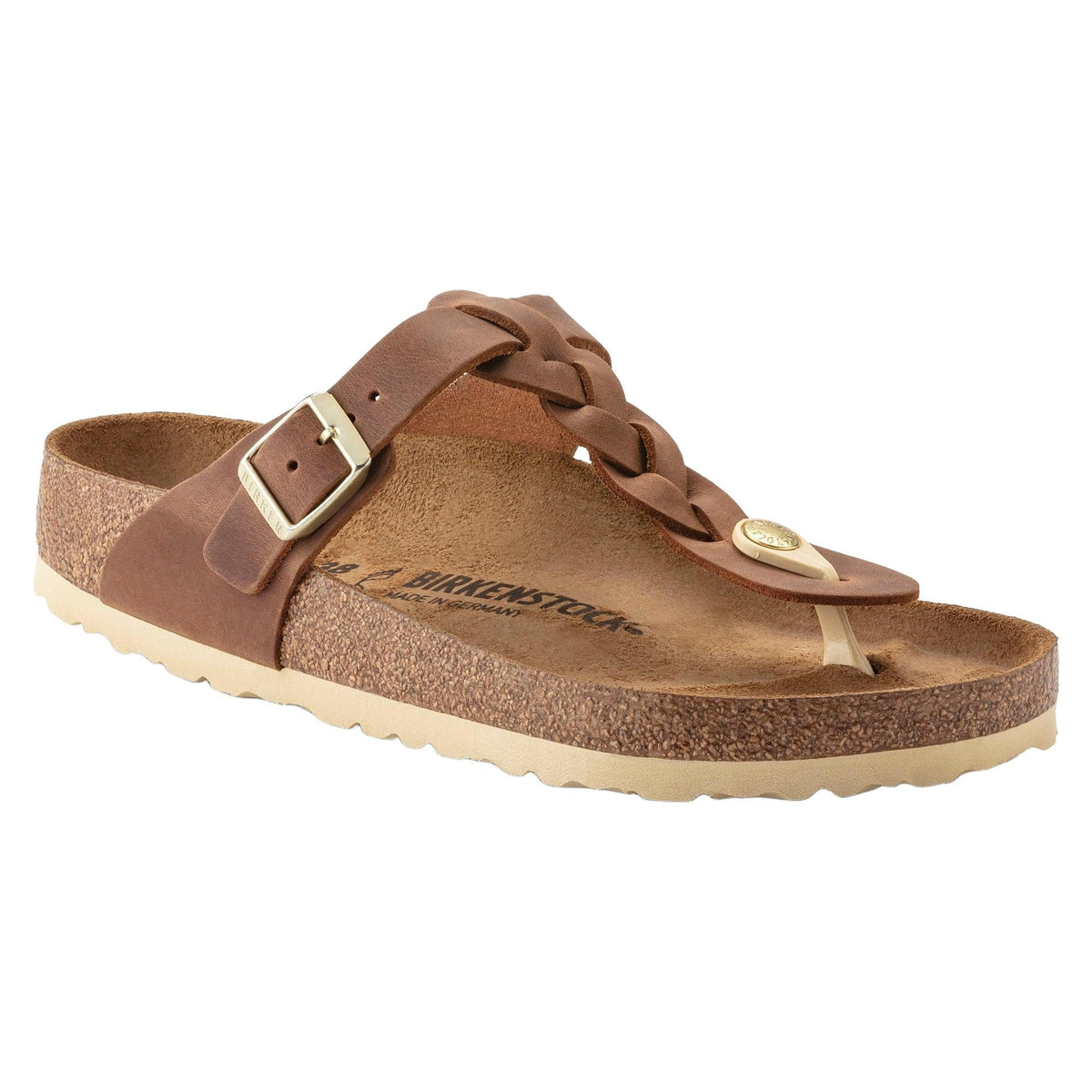 Birkenstock Gizeh Braid Oiled Leather Sandal in Cognac