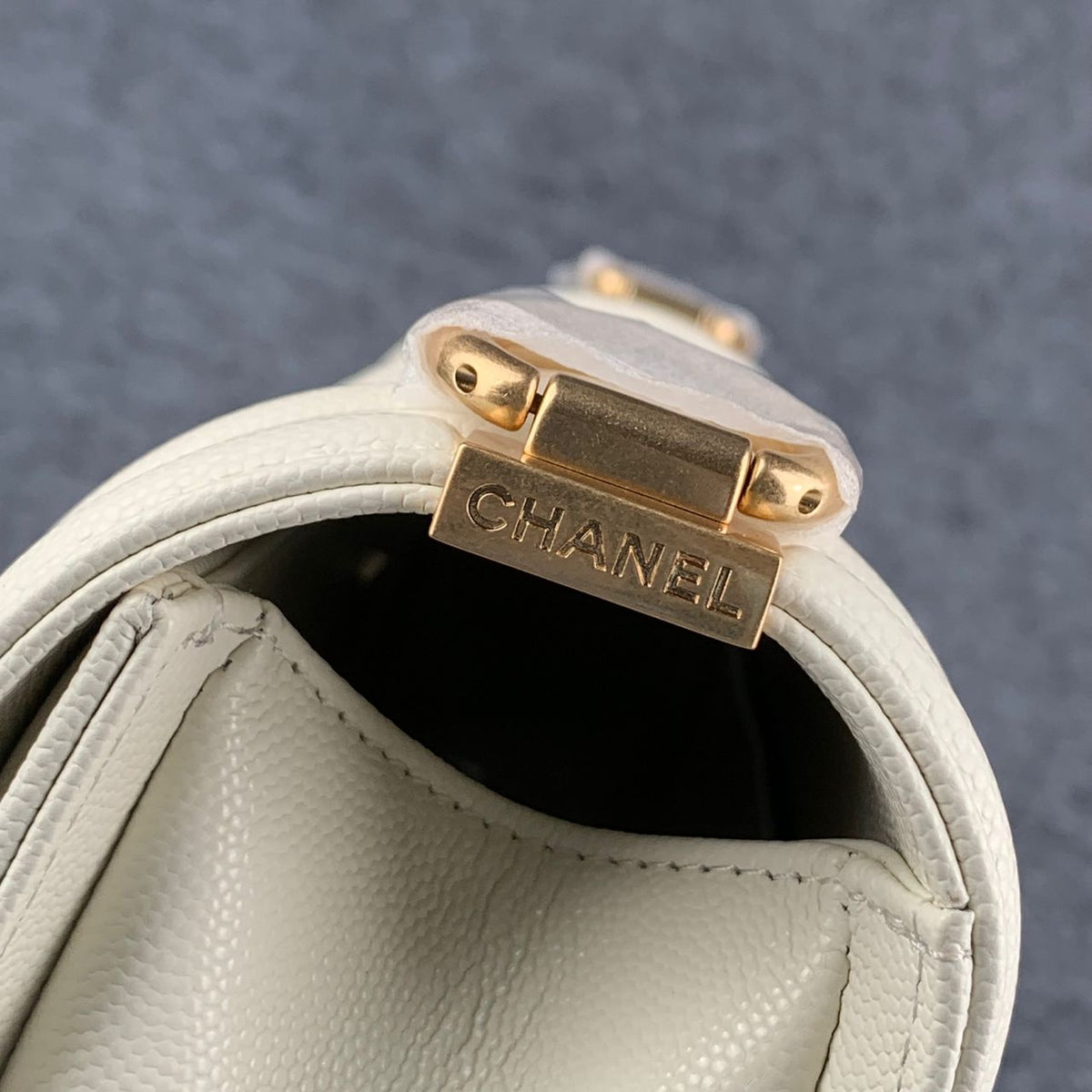 Chanel Boy Old Medium Flap Bag Off White Caviar Leather