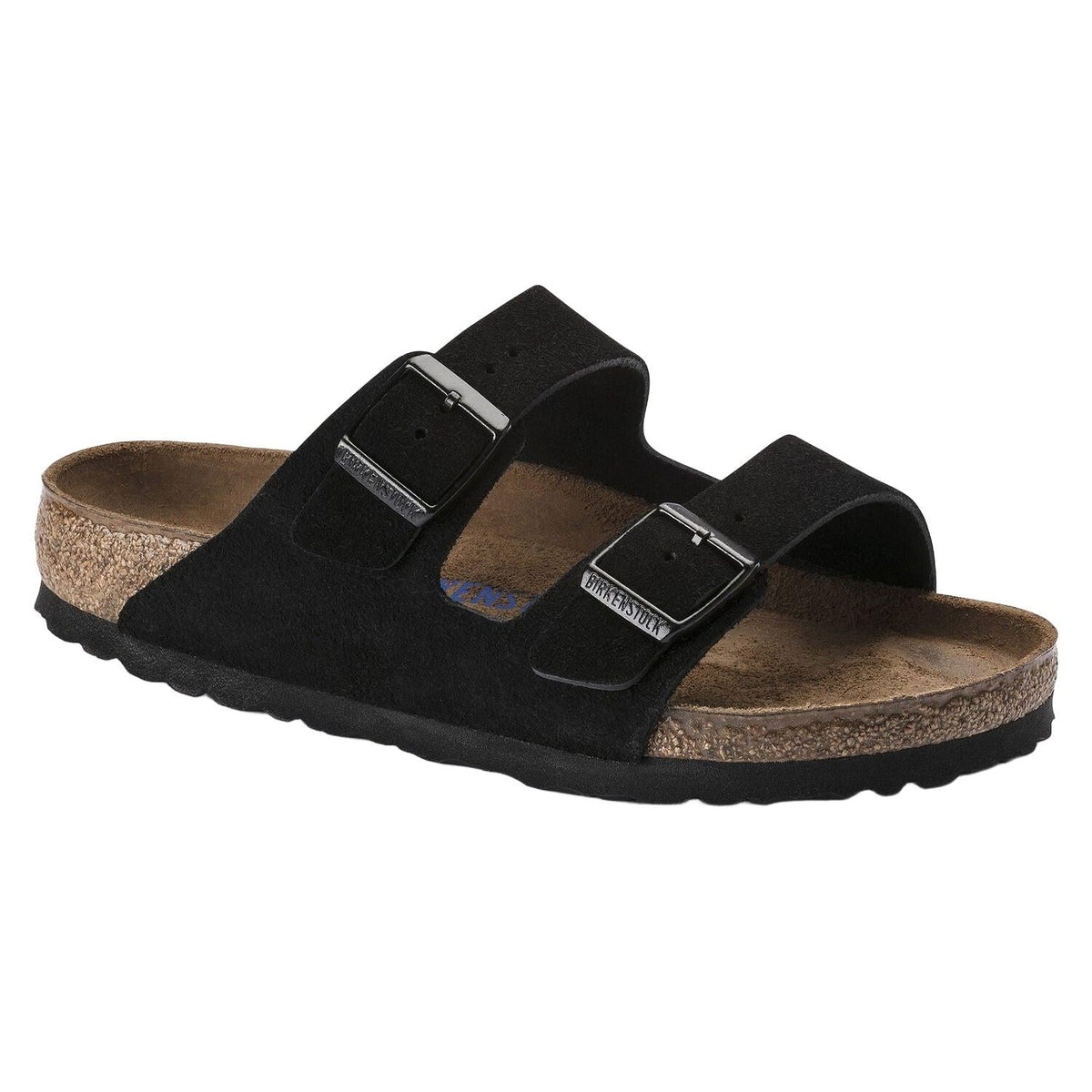 Birkenstock Arizona Suede Leather Soft Footbed Sandal in Black