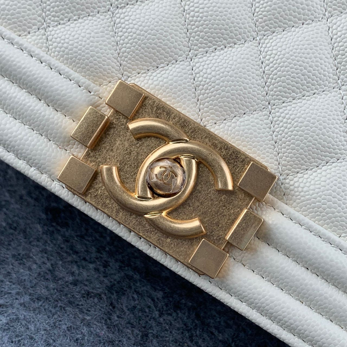 Chanel Boy Old Medium Flap Bag Off White Caviar Leather