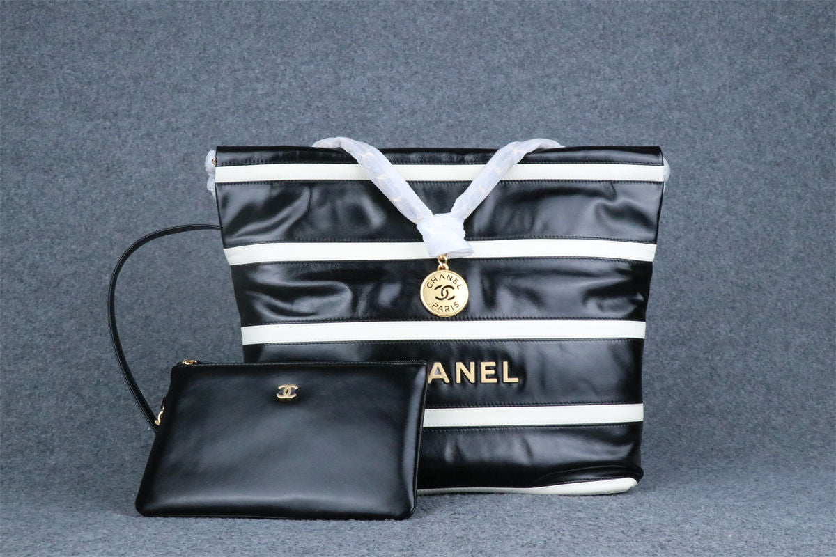 Chanel Striped 22 Hobo Bag 'Black White'
