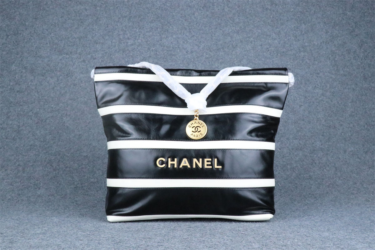 Chanel Striped 22 Hobo Bag 'Black White'