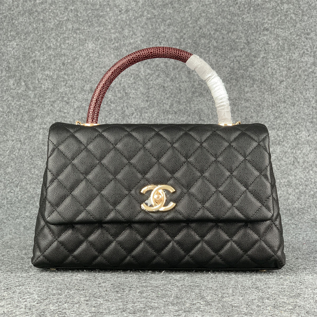 Chanel Caviar Lizard Quilted Small Coco Handle Flap