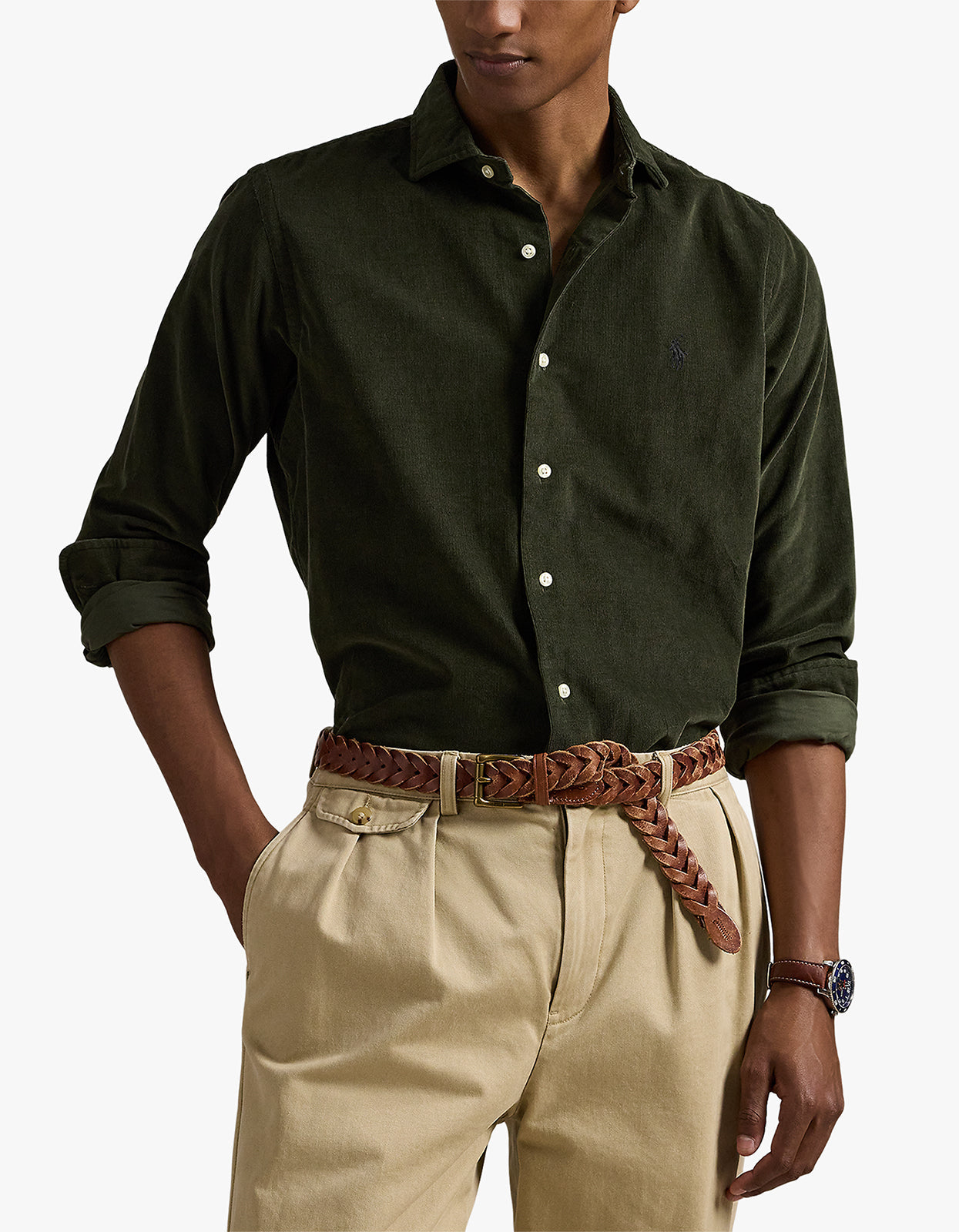 Custom Fit Corduroy Shirt - Estate Olive