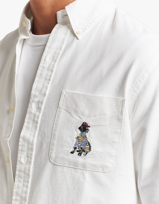 Custom Fit Labrador Embroidered Oxford Shirt - 7017C BSR White Black Lab