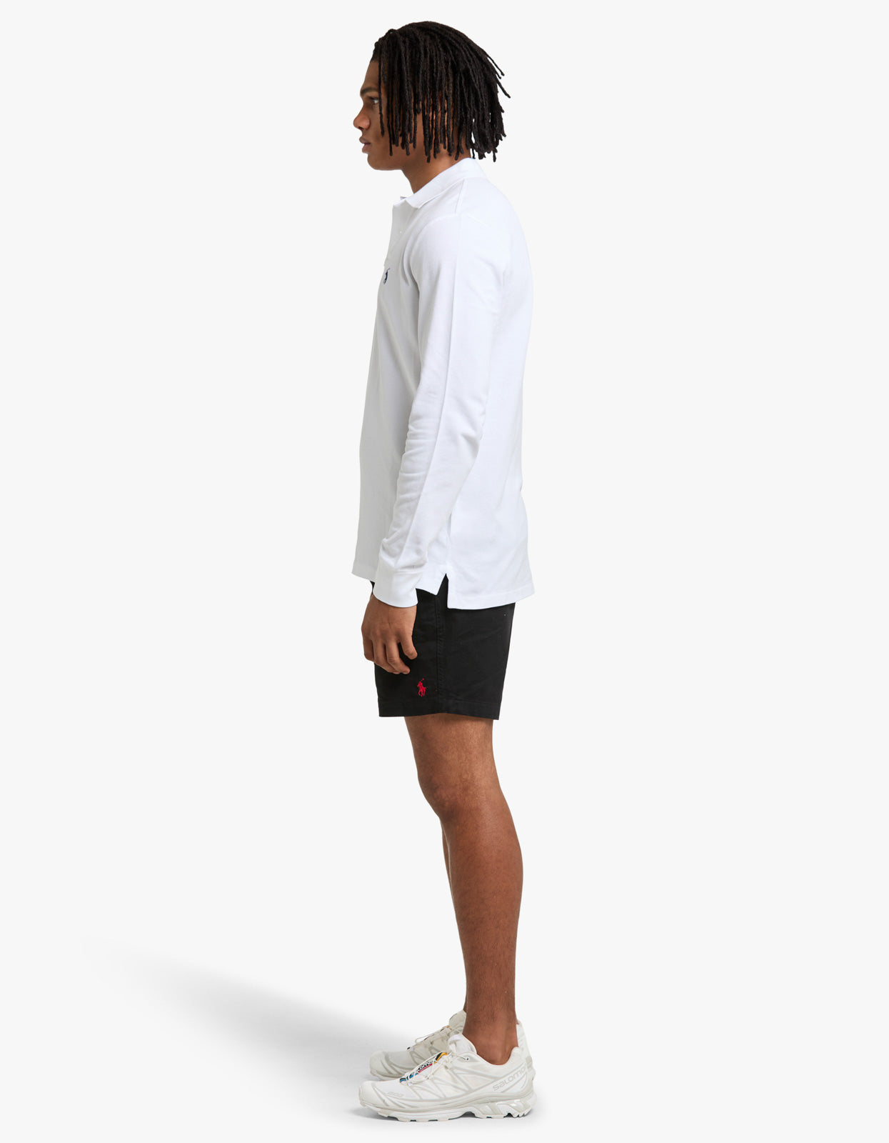 Custom Slim Fit Mesh L/S Polo Shirt - White