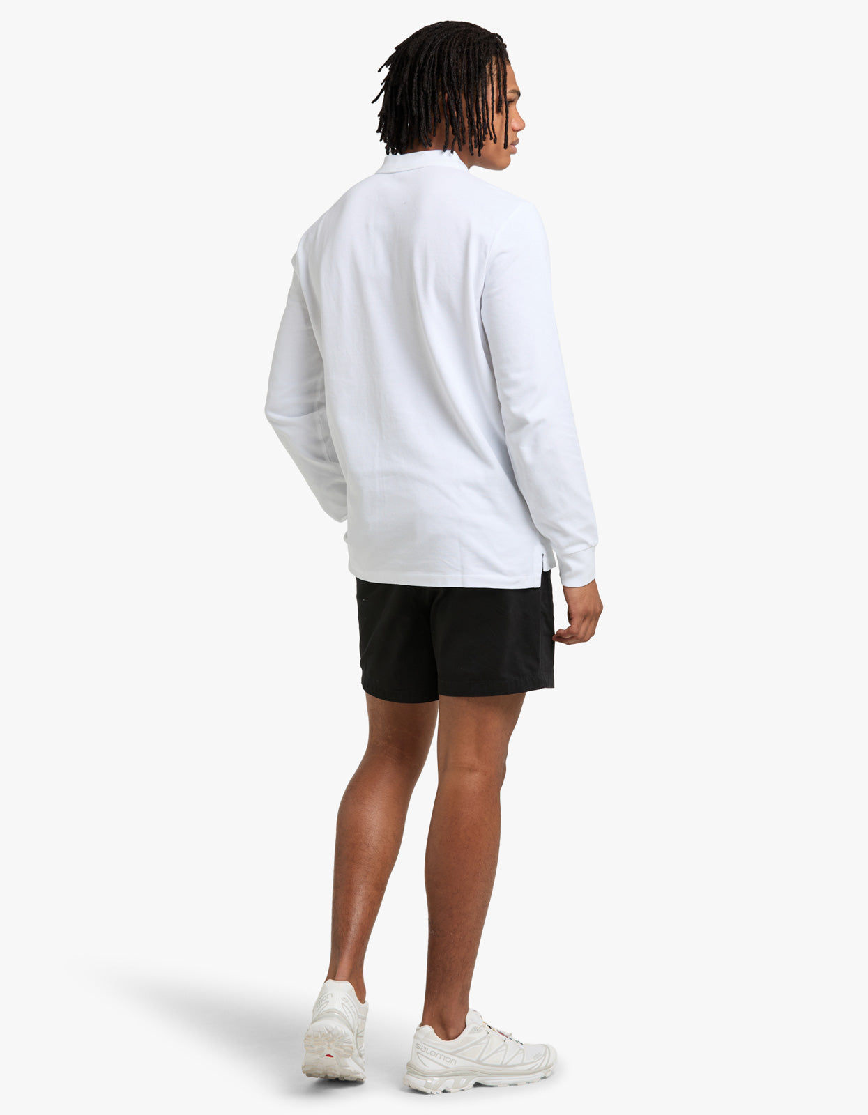 Custom Slim Fit Mesh L/S Polo Shirt - White