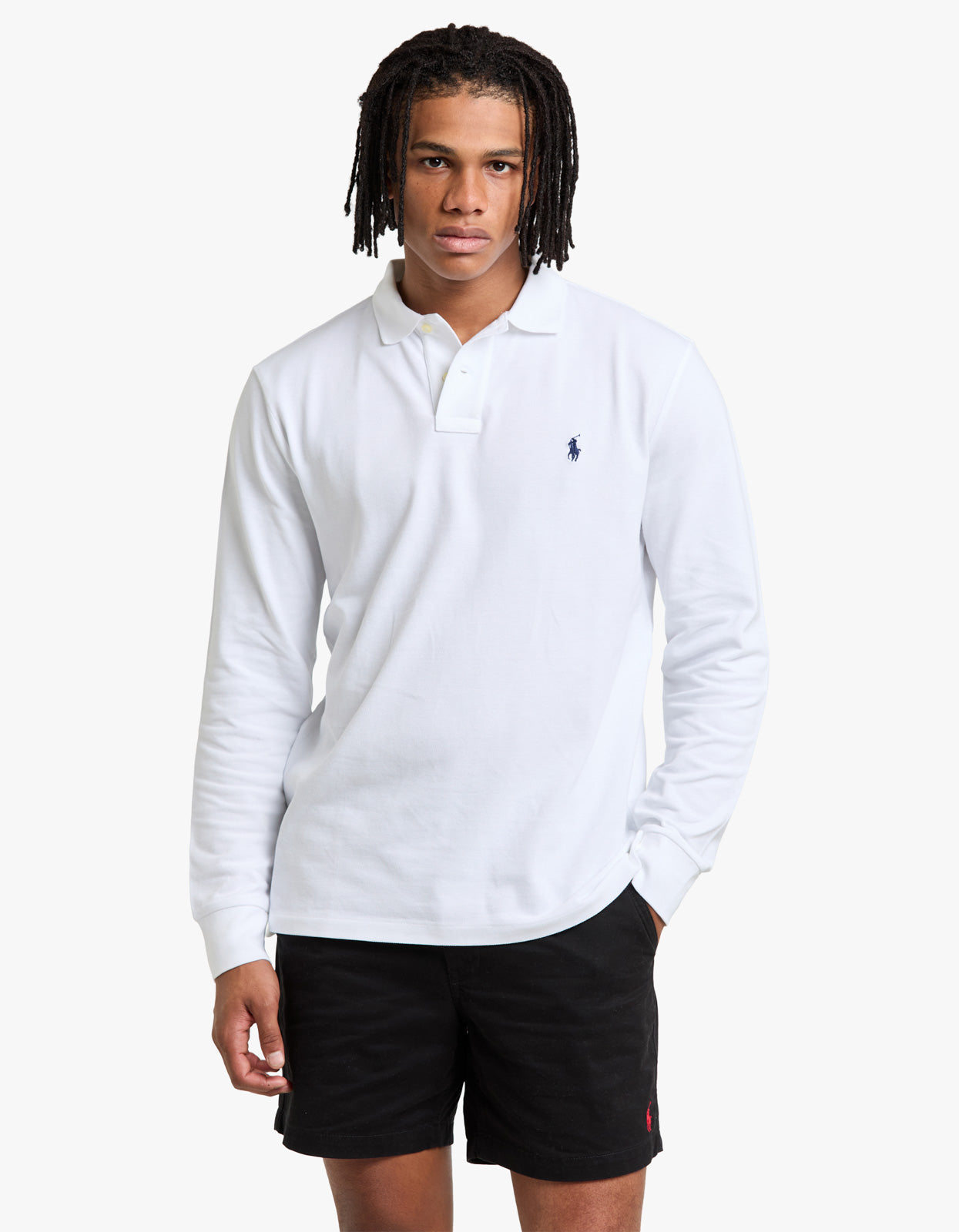 Custom Slim Fit Mesh L/S Polo Shirt - White