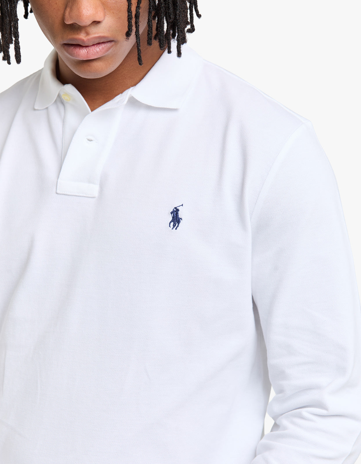 Custom Slim Fit Mesh L/S Polo Shirt - White