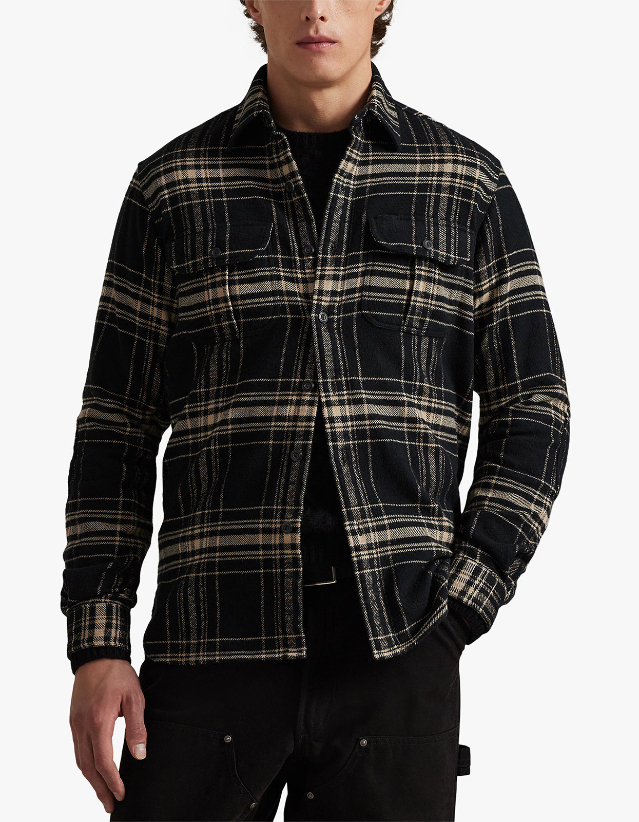 Classic Fit Plaid Flannel Workshirt - 7000 Black Cream