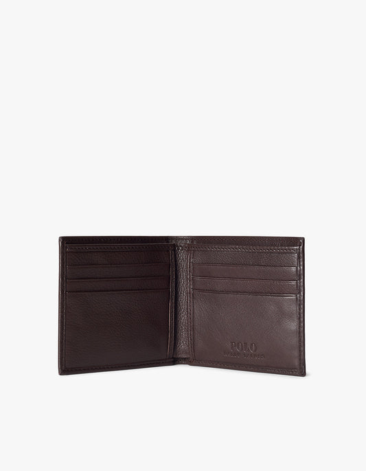 Pebbled Leather Billfold Wallet - Brown