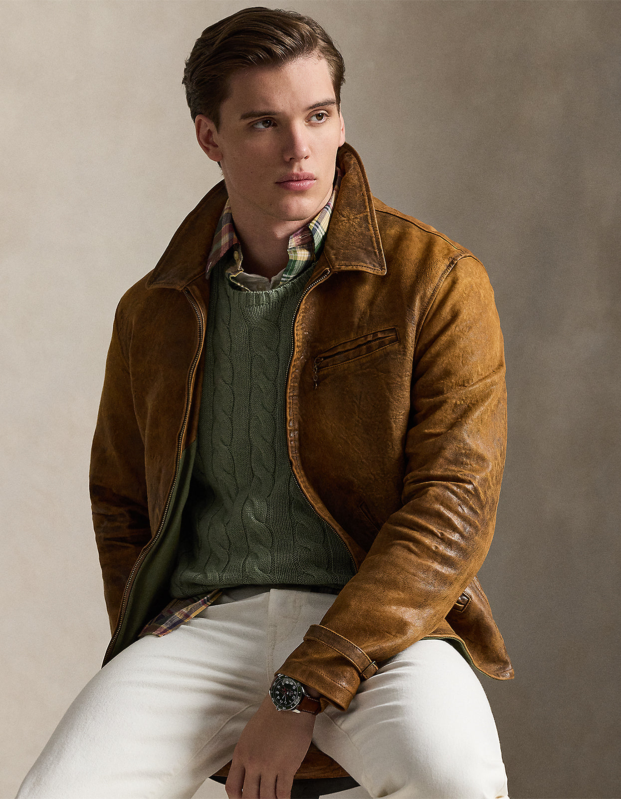 Cable Knit Cotton Sweater - Fern Green Heather