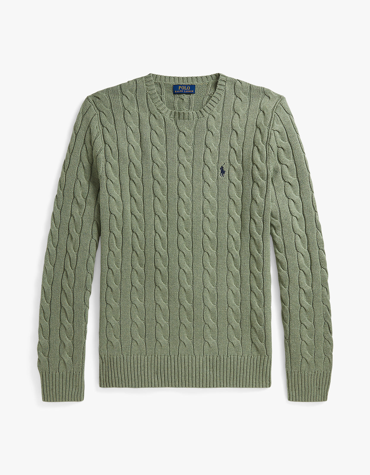 Cable Knit Cotton Sweater - Fern Green Heather