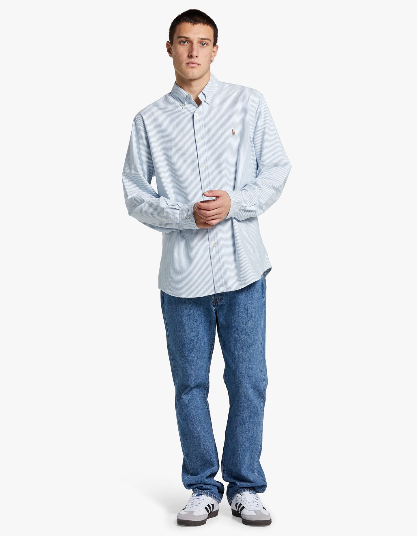 Custom Fit Oxford Shirt - Blue/White Stripe