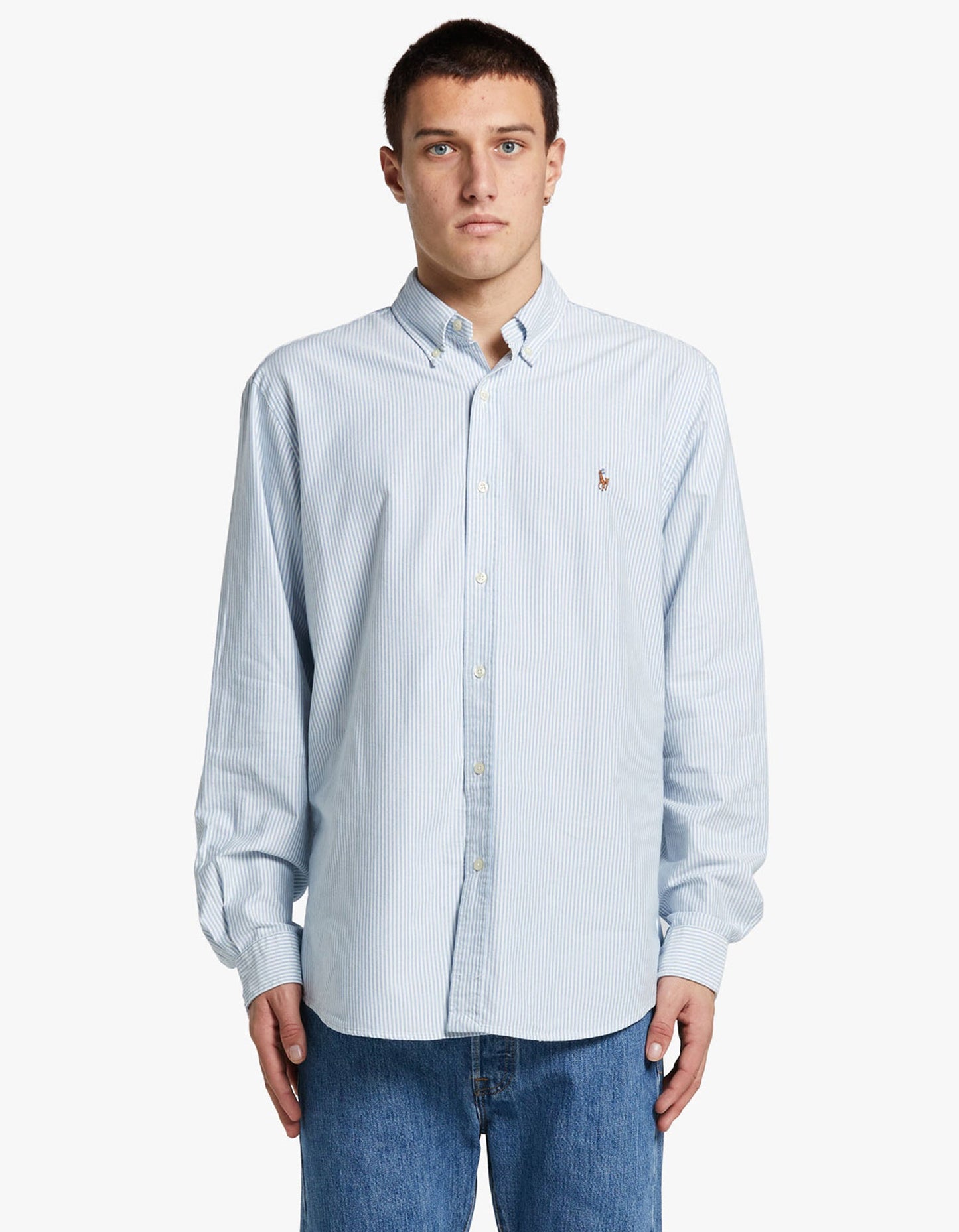 Custom Fit Oxford Shirt - Blue/White Stripe