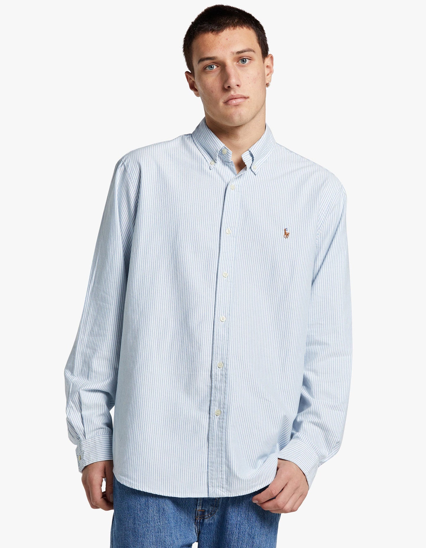 Custom Fit Oxford Shirt - Blue/White Stripe