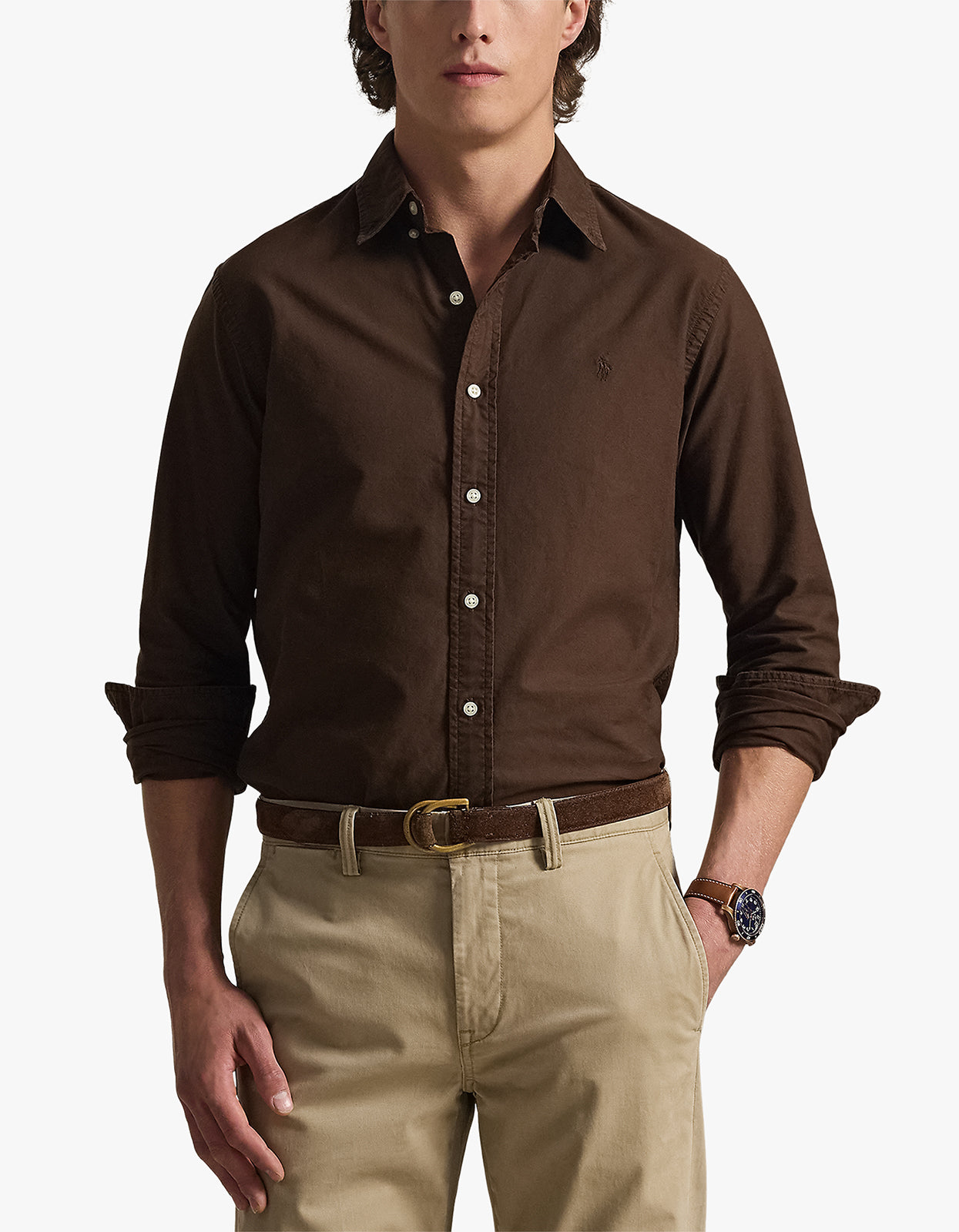 Custom Fit Garment Dyed Oxford Shirt - Nutmeg Brown