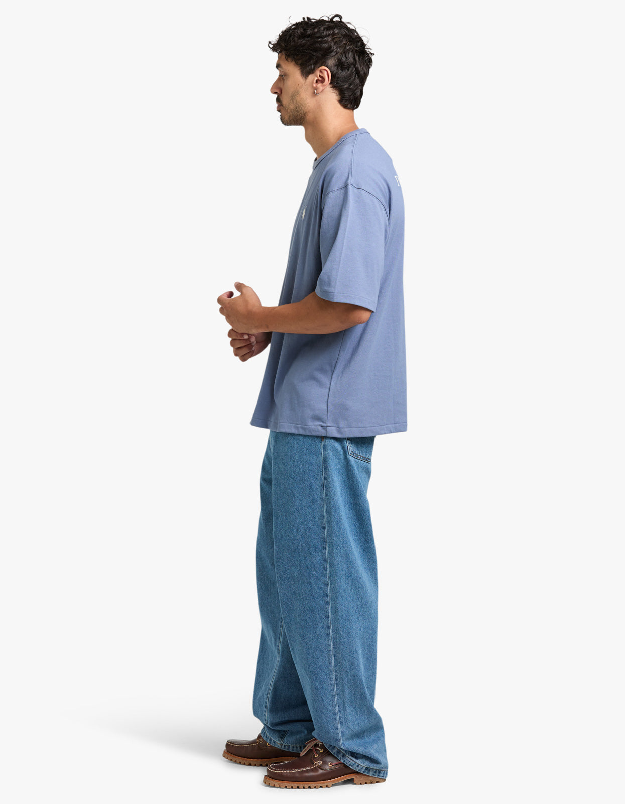 Short Sleeve Back Script T Shirt - Capri Blue