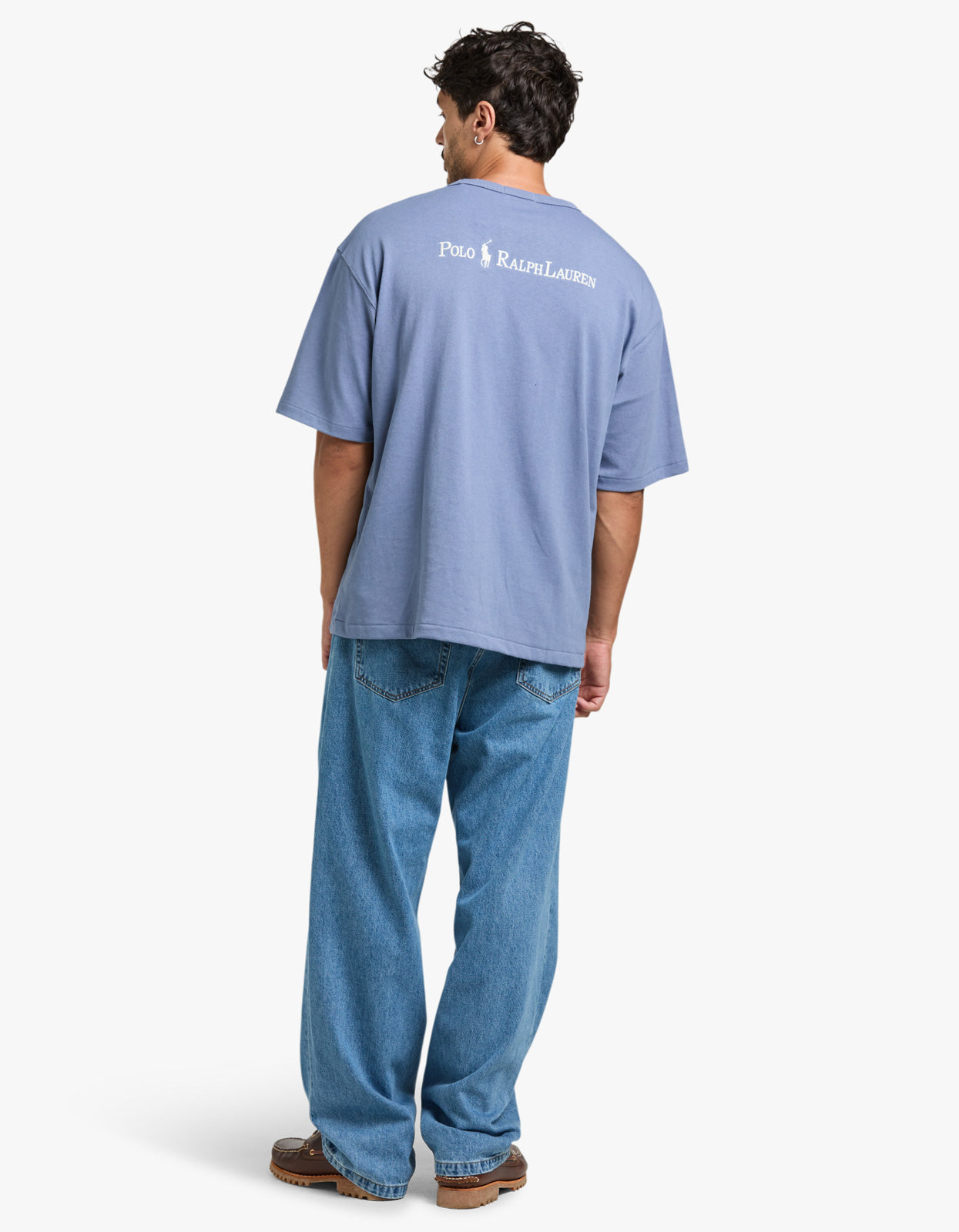 Short Sleeve Back Script T Shirt - Capri Blue