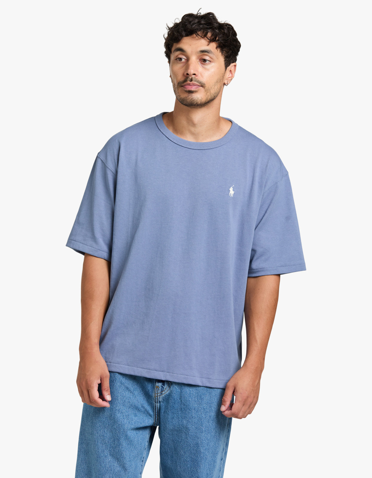 Short Sleeve Back Script T Shirt - Capri Blue