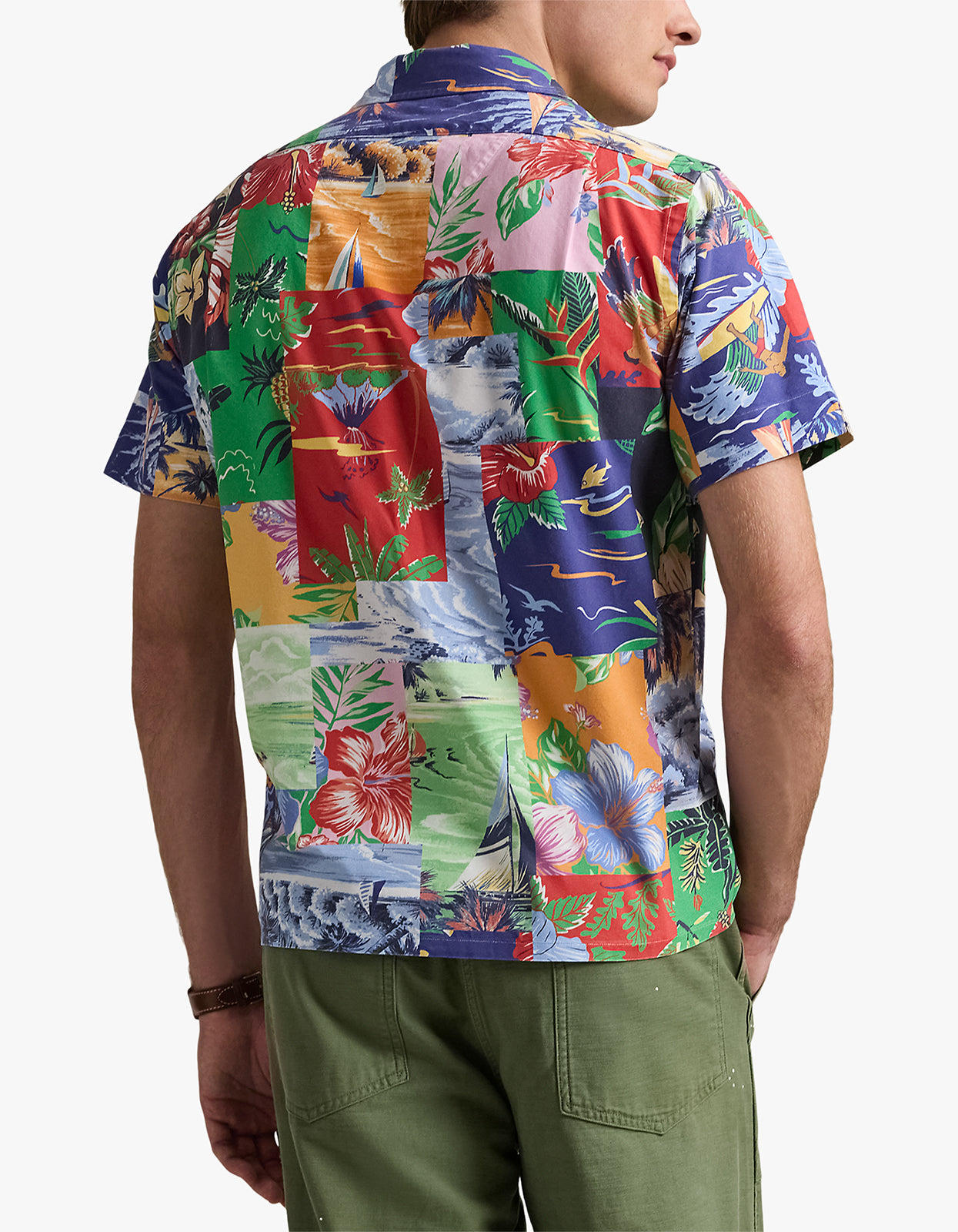 Classic Fit Patchwork Print Oxford Shirt- 6713 Beach Bazaar Patchwork